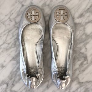 Tory Burch silver ballet slippers